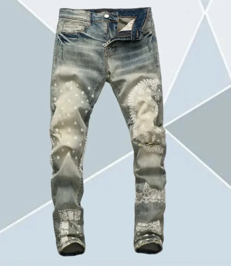 Amiri Bandana Print Light Blue Jeans