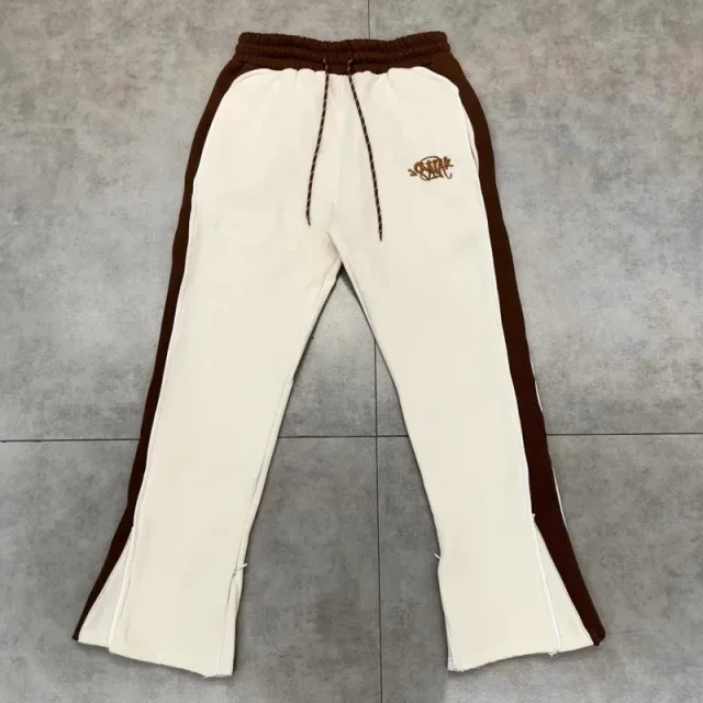 Apricot Track Pants with Brown Side Stripe
