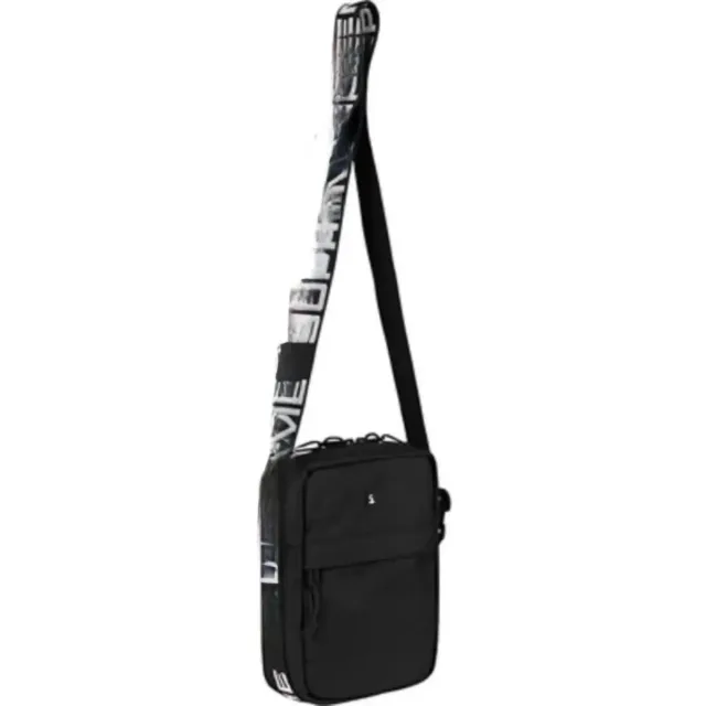 Black Messenger Bag with Printed Strap