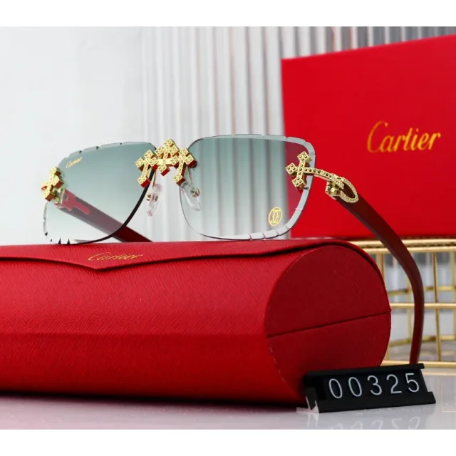 Cartier Brown with Gold Cross Details Sunglasses