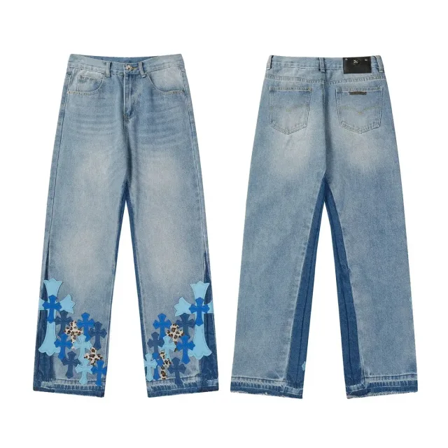 Chrome Hearts CH Cross Light Blue Cross Detail Jeans