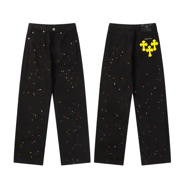 Chrome Hearts CH Cross Splatter Black Trousers
