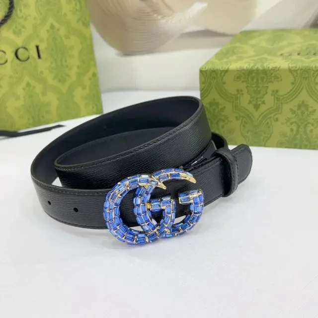 Gucci Interlocking G Blue Crystal Belt