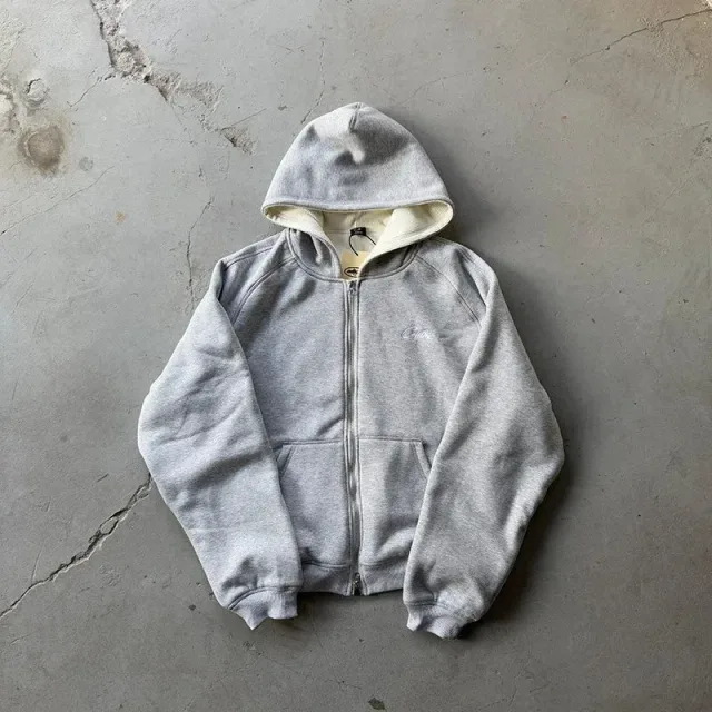 Heather Grey Zip-Up Hoodie with Cream Lining
