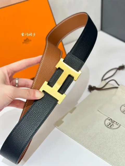 Hermès Constance 24mm Black/Tan Brushed Gold Buckle Belt