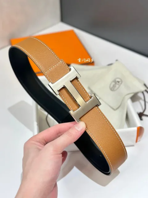 Hermès H Belt Earth Yellow with Brushed Silver H Buckle