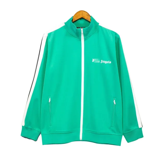 Palm Angels Track Green/White Zip-Up Track Jacket