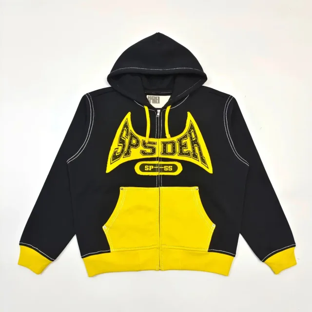 SP5DER SP-55 Black/Yellow Zip-Up Hoodie