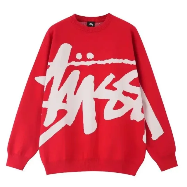 Stüssy Basic Logo Red/White Crewneck Sweatshirt