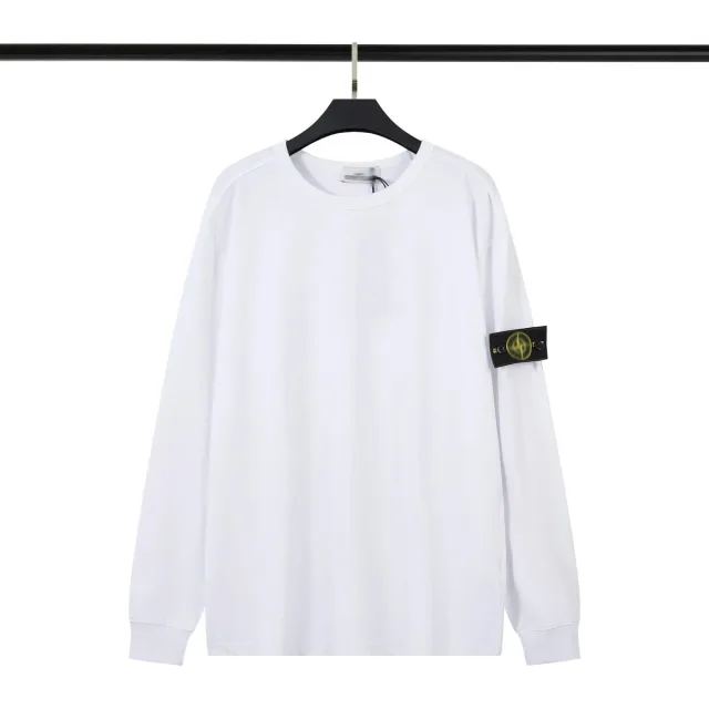 Stone Island White Long Sleeve T-Shirt with Compass Logo