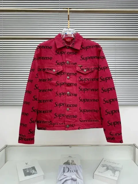 Supreme All-Over Print Red Denim Jacket