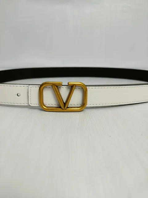 Valentino VLTN White/Gold Leather Belt