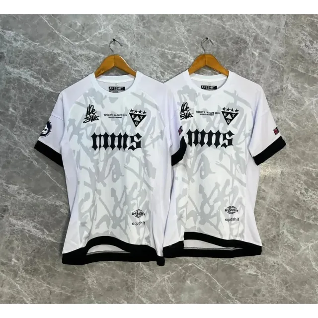 White All-Over Print Jersey T-Shirt with Black Trim